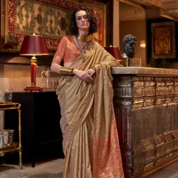 Elora Beige Tussar Silk Woven Design Saree image 1