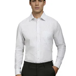 Louis Philippe White Cotton Regular Fit Striped Shirt image 1
