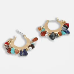 Sohi Gold Plated Party Designer Stone Hoop Earrings image 1