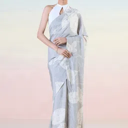 navyasa by liva Grey Printed Saree With Unstitched Blouse image 1
