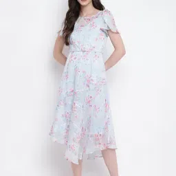 Latin Quarters Light Blue Floral Print High-low Dress-picture-3