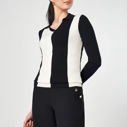 Annabelle by Pantaloons Women Colourblocked Shirt Collar Long Sleeves Fitted Tops image 1