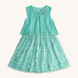 Pantaloons Junior Mint Green Cotton Self Pattern Dress-image-50