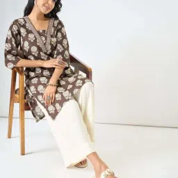 Rangmanch By Pantaloons Brown Regular Fit Floral Print Kurta image 4