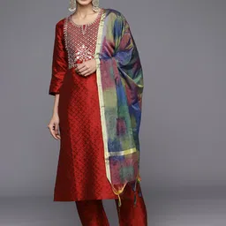 KALINI Women Ethnic Motifs Embroidered Regular Gotta Patti Kurta with Trousers & With Dupatta-picture-16