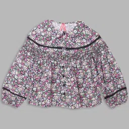 Blue Giraffe Kids Multicolor Cotton Floral Print Full Sleeves Top image 1