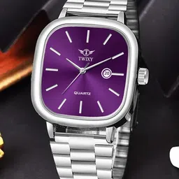 TWIXY Men Brass Dial & Stainless Steel Bracelet Style Straps Analogue Watch TYW-7 PURPLE-picture-12