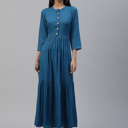 Cottinfab Blue Solid Tiered Maxi Dress-picture-25