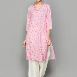Melange by Lifestyle Pink Printed Straight Kurta-picture-12