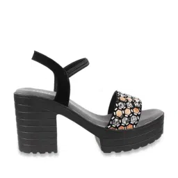 Mochi Women's Black Ankle Strap Sandals-image-15