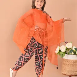 LilPicks Kids Orange & Black Printed Top, Shrug with Dhoti-picture-38