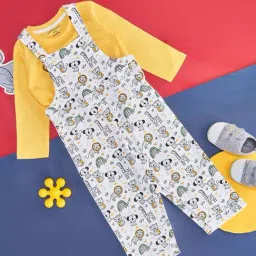 Pantaloons Baby Kids Yellow & White Cotton Printed Full Sleeves Dungaree Set-picture-21