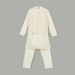 Melange by Lifestyle Boys Off White Embroidery Kurta Set-picture-24