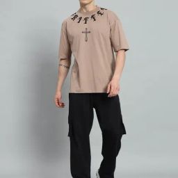 Griffel Beige Cotton Loose Fit Printed Co-Ord Set-picture-3
