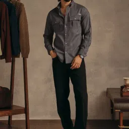 Andamen Dark Grey Cotton Slim Fit Shirt image 4