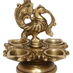eCraftIndia Decorative Handcrafted Peocock Brass Showpiece with Diya for 4 Wicks image 3