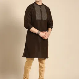 Anouk Men Brown Yoke Design Kurta image 3