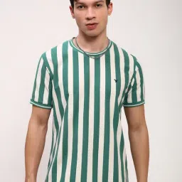 showoffff Showoff Green & White Cotton Slim Fit Striped T-Shirt-picture-30