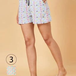 YU by Pantaloons Green & Grey Cotton Printed Shorts - Pack Of 3-image-53