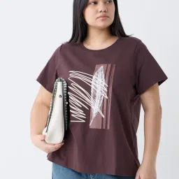 Gia by Westside Brown Printed Cotton T-Shirt-picture-13