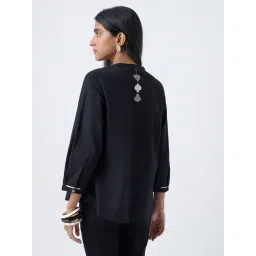 Utsa by Westside Black Embroidered Cotton-Blend Tunic image 2