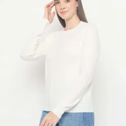 Madame White Cotton Regular Fit Sweater image 3