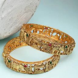Karatcart Antique Gold-Plated Elephant Design Rajwadi Temple Bangle for Women - Set of 2-picture-35