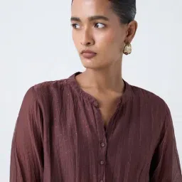 Zuba by Westside Brown Crinkle-Textured Cotton-Blend Tunic image 4