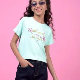 Crimsoune Club Girls Green Graphic T-Shirt-image-69