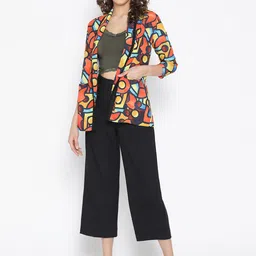 aoba EROTISSCH Women Red & Blue Printed Open Front Jacket with Satin Finish image 3