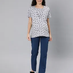 Nejo Half Sleeves Feather Print Maternity Night Suit - Grey-picture-16