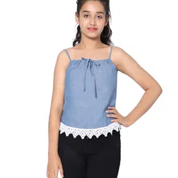 TeenTrums Sleeveless Solid Lace Embellished Hem Strappy Top - Blue-picture-16