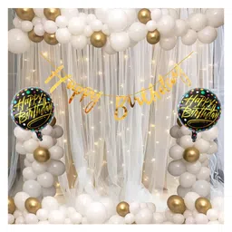 Bubble Trouble Happy Birthday Backdrop Net Curtain LED Light Balloons Paper Banner Arch Decoration Set of 98 Pcs-picture-26