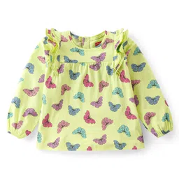 Babyhug Cotton Knit Full Peasant Sleeves Top with Butterfly Print & Frill Detailing -  Green-picture-36