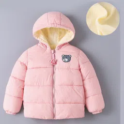 Kookie Kids Full Sleeves Padded Hooded Jacket with Quilted Design & Bear Patch Detailing - Baby Pink-image-18