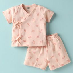 Zero Sinker Knit Half Sleeves Shorts Co-Ord Night Suit With Animal Print - Peach-picture-43