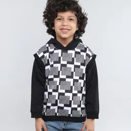Taffykids Cotton Jersey Full Sleeves Geometric Printed Hoodie - Black & White-image-46