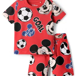 Babyhug Disney Single Jersey Knit Half Sleeves Co-ords Shorts Night Suit with Mickey Mouse Graphics - Red-picture-29