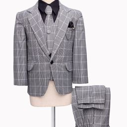Rikidoos Full Sleeves Checked 4 Piece Party Suit With Tie Set - Black & Grey-picture-47