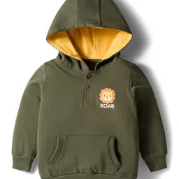 Doodle Poodle 100% Cotton Knit Full Sleeves Hooded Sweatshirt with Lion Print & Kangaroo Pocket - Green image 1