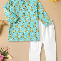 Desi Soota Cotton Woven Full Sleeves Giraffe Printed Kurta Pyjama Set - Aqua Blue-picture-16