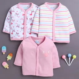BUMZEE Cotton Knit Pack Of 3 Full Sleeves Striped & Hearts Printed Jablas - Pink & White-picture-10