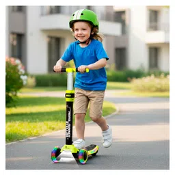 R for Rabbit Road Runner Stellar Kids Scooter with Bluetooth Music & Lights 3 Level Height Adjustable LED PU Wheels Kick Scooter - Back & Neon Green-image-92