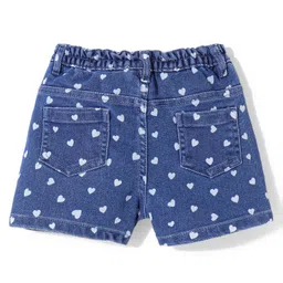 Babyhug Mid Thigh Length Stretchable Denim Shorts Hearts Print - Dark Blue image 2