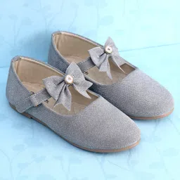 Pine Kids Ballerinas with Velcro Closure & Bow Applique - Silver image 2