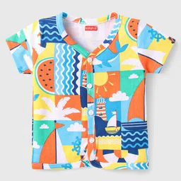 Babyhug 100% Cotton Knit Half Sleeves Front Open Vest With Stripes & Nautical Print Pack Of 3 - Orange & Light Blue image 2