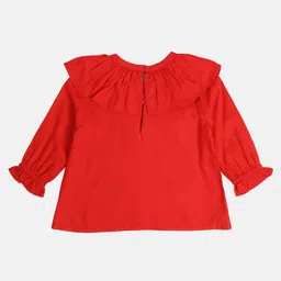 MINI KLUB Full Puffed Sleeves Solid Frill Detailed Top - Red image 3