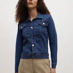 Roadster Women Blue Denim Denim Jacket-image-62