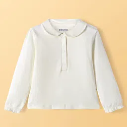 Babyoye 100% Cotton Knit Full Sleeves Peter Pan Collared Solid Colour Top with Floral Printed Skirt & Tie - Red & White image 3