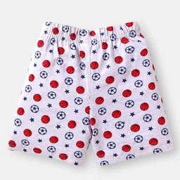 Babyhug Cotton Knit Mid Thigh Length Shorts with Stripes & Football Print Pack of 3 - White & Red image 3